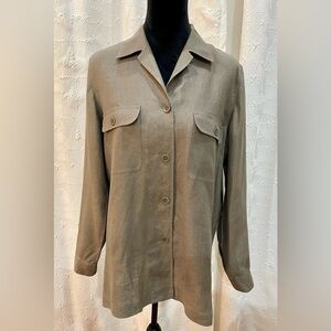 Evelyn & Arthur 100% Linen shirt, jacket, size, large  brown olive color career